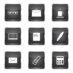 Office Work Square Vector Black Button Icon Design Set N4