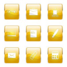 Office Work Square Vector Yellow Icon Design Set N6