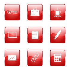 Office Work Square Vector Red Icon Design Set N6