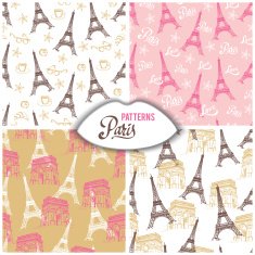 Paris hand drawn seamless patterns set
