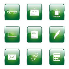 Office Work Square Vector Green Icon Design Set N6