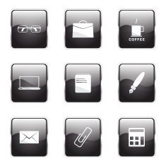 Office Work Square Vector Black Button Icon Design Set N5