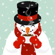 Snowman drinking coffee hot chocolate tea