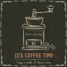 Brown blackboard with coffee mill and text vector