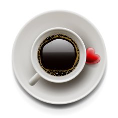 Cup of coffee top view Valentine's day