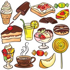 Desserts sweets drinks icon set