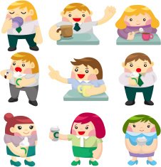 cartoon office worker tea time icon