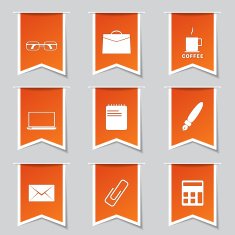 Office Work Label Vector Orange Icon Design Set