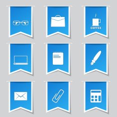 Office Work Square Vector Blue Icon Design Set N5