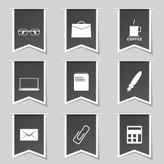 Office Work Label Vector Black Button Icon Design Set