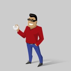cartoon man standing with a cup