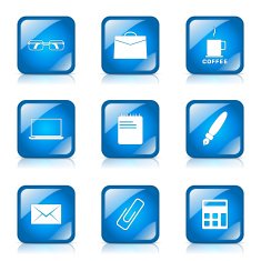 Office Work Square Vector Blue Icon Design Set N6