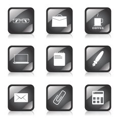 Office Work Square Vector Black Button Icon Design Set N6