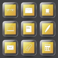 Office Work Square Vector Yellow Icon Design Set N8