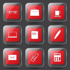 Office Work Square Vector Red Icon Design Set N8