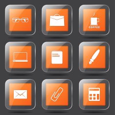 Office Work Square Vector Orange Icon Design Set N6