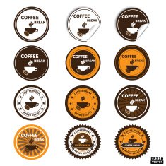 Coffee break sign sticker stamp tag label icon button -eps10 vector