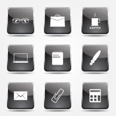 Office Work Square Vector Black Button Icon Design Set N8