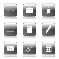 Office Work Square Vector Black Button Icon Design Set N9