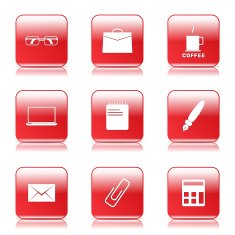 Office Work Square Vector Red Icon Design Set N9