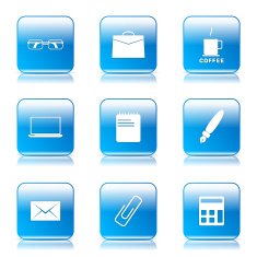 Office Work Square Vector Blue Icon Design Set N9