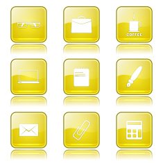 Office Work Square Vector Yellow Icon Design Set N11