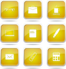 Office Work Square Vector Yellow Icon Design Set N12