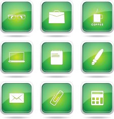 Office Work Square Vector Green Icon Design Set N12
