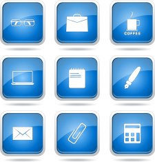 Office Work Square Vector Blue Icon Design Set N11