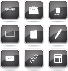 Office Work Square Vector Black Button Icon Design Set N11