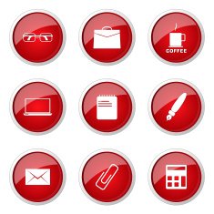 Office Work Red Vector Button Icon Design Set N8