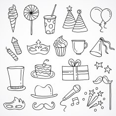 Cute hand drawn party and holiday icons