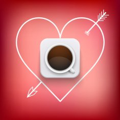 cup of coffee and heart with arrow