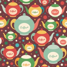 Colorful seamless pattern with coffee kettles and circles