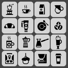 Coffee icons black set