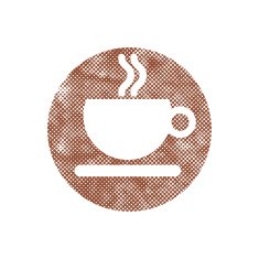 Cup of coffee icon with pixel print halftone dots texture N2