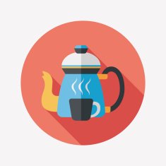 coffee kettle and cup flat icon with long shadow eps10
