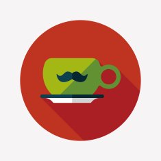 mustache coffee cup flat icon with long shadow eps10 N3