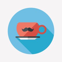 mustache coffee cup flat icon with long shadow eps10 N4