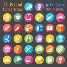 Round Flat Food Icon Collection