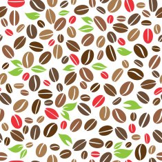 Coffee beans with leaves seamless pattern
