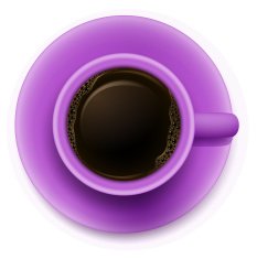 Topview of a purple cup with coffee