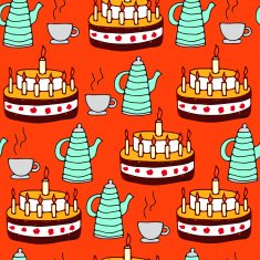 seamless pattern of tea and pie