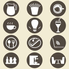 Shop style coffee shop icon set