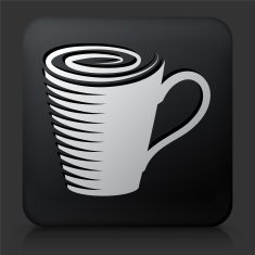 Black Square Button with Coffee Cup Icon N10