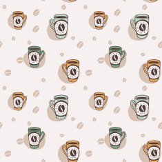 Hand drawn seamless background with coffee mugs