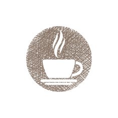 Cup of coffee icon with hand drawn lines texture
