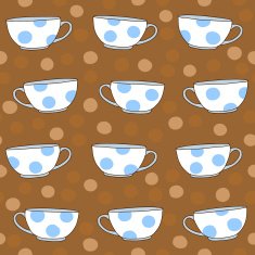 Hand-drawn Illustration with Polka Dot Tea Cups Seamless vector pattern