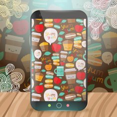Cute food pattern on smart phone