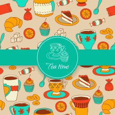 Concept of tea time sticker stuff